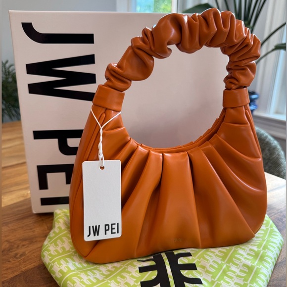 NWT JW PEI Gabbi Ruched Hobo Handbag Orange - Picture 1 of 12